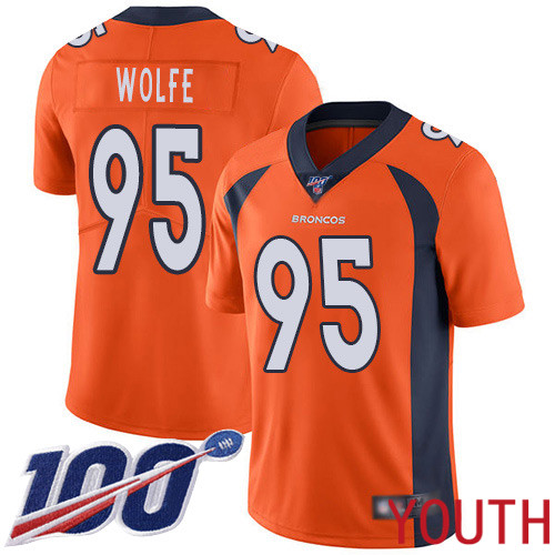 Youth Denver Broncos #95 Derek Wolfe Orange Team Color Vapor Untouchable Limited Player 100th Season Football NFL Jersey->youth nfl jersey->Youth Jersey